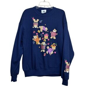 Gopher Sport Navy‎ Blue Teddy Bear Apple Fall Autumn Sweatshirt L Grannycore 90s